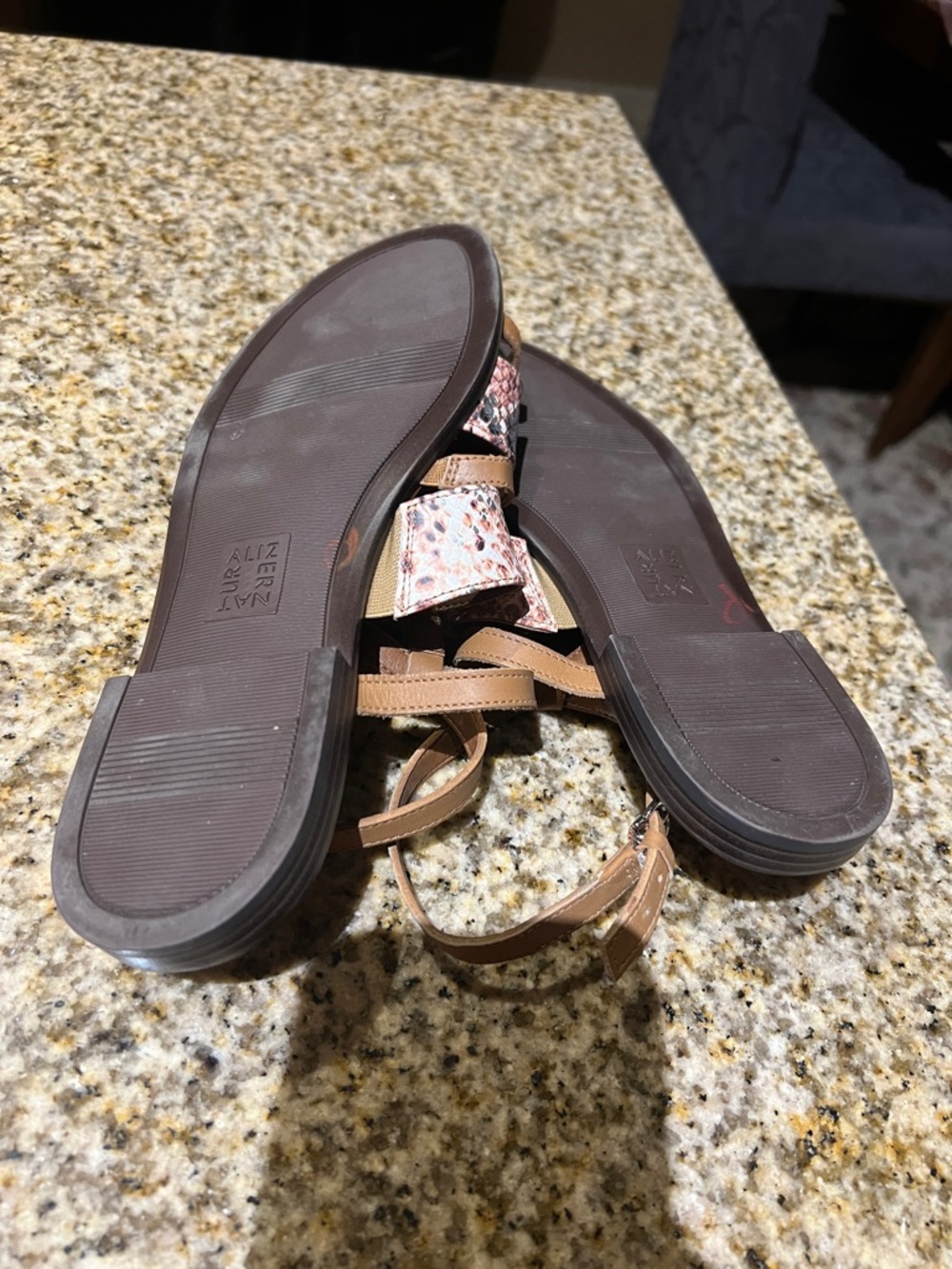 Naturalizer Tan Strappy Sandals with Pink Snake-Print Accents - Picture 5 of 6